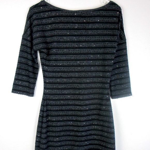 Women’s Black and Gray 3/4 Length Sleeve Mini Dress with Sequin Detail Small - Picture 3 of 6
